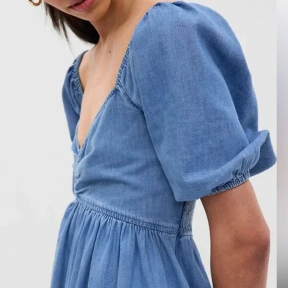 NWT Gap Puff Sleeve Denim Mini Dress with Washwell Size XXL Tall - Picture 4 of 4